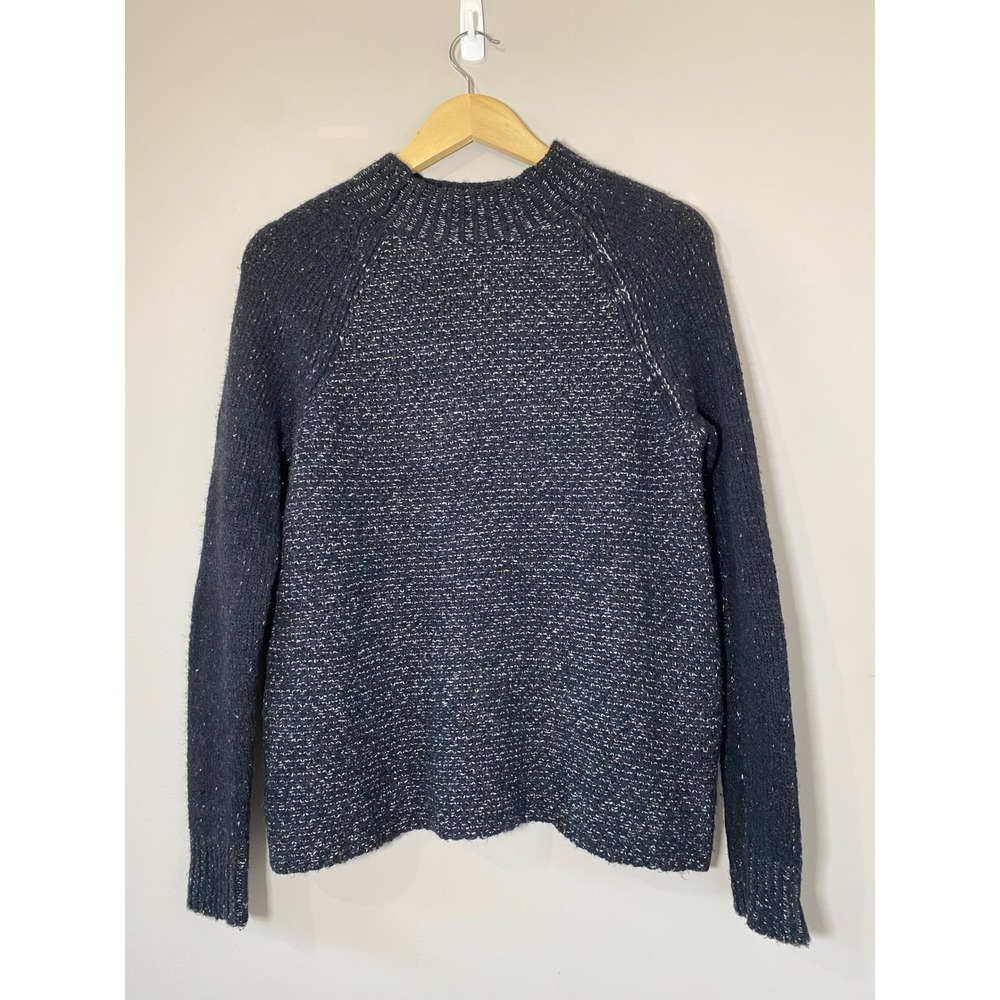 Vince Womens Mock Neck Raglan Sweater Silk Cashmere Wool Marled Knit Black Small